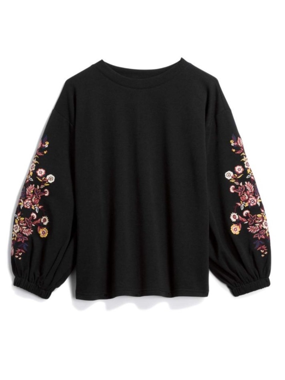 Sophie Rue Black Floral Embroidered Sleeves Top